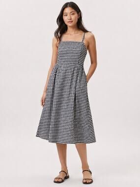 GAP Navy & White Gingham Midi Dress – Size 2